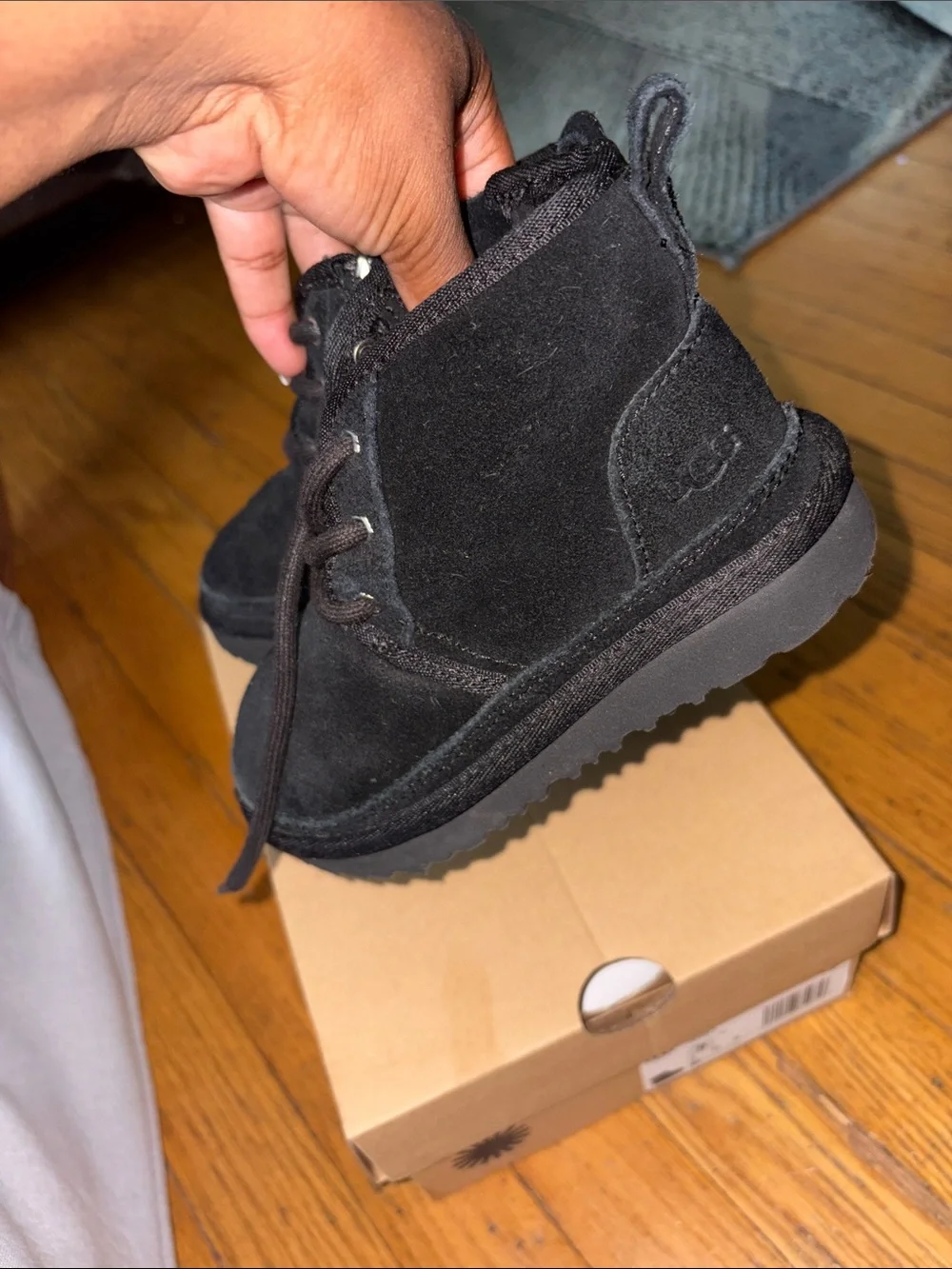 UGG Kids Black Suede Lace-Up Ankle Boots